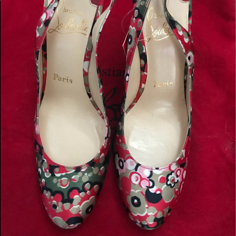 Christian Louboutin satin floral sling backs